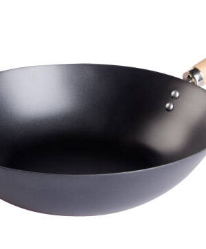 Close up of frying pan against white background