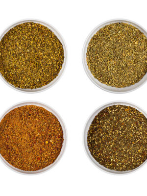 Variety blend seasoning isolated. selective focus.
